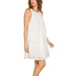 NEW VENUS Crochet Lace Swiss Dot Tiered Babydoll Dress in White SZ XS